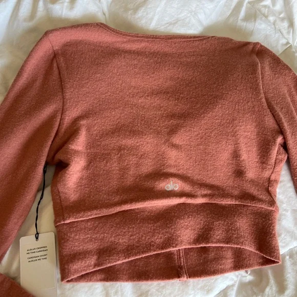 Alo Yoga Alolux Cropped Me Time Cardigan Sweater Top Button Down Soft Terracotta - Picture 9 of 11